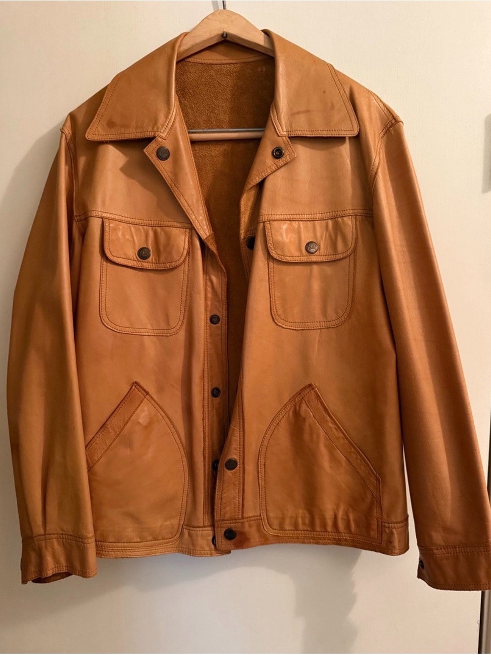 Men's Tan Leather Trucker Jacket reversible. AMAZING!!!